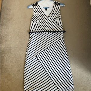 Whbm belted black and white striped dress.